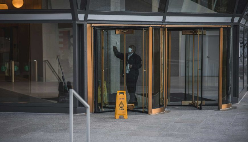 Employee Cleaning Entryway